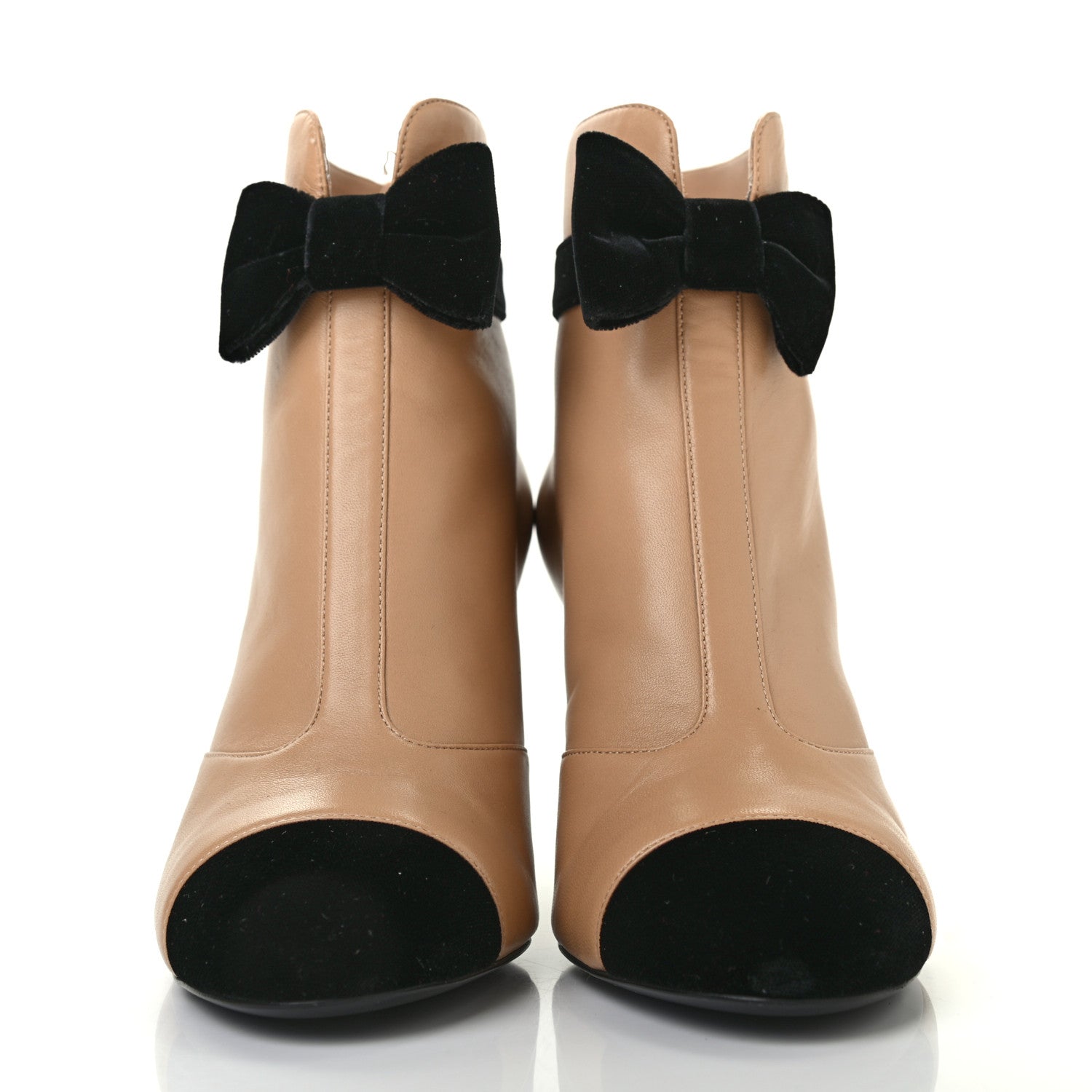 Chanel Lambskin Velvet CC Bow Cap Toe Short Boots 38.5 Beige Black 2 of 8