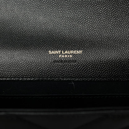 Saint Laurent Grain De Poudre Matelasse Chevron Monogram Envelope Clutch Black 6 of 7