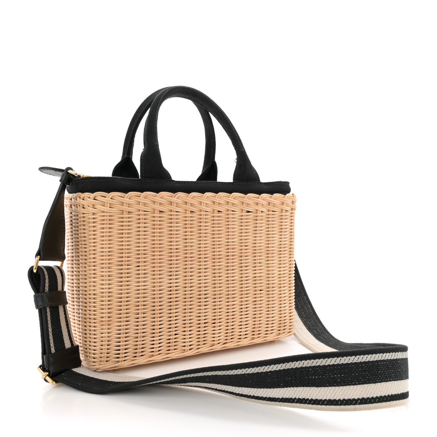 Prada Wicker Canvas Tote Naturale Black 3 of 12