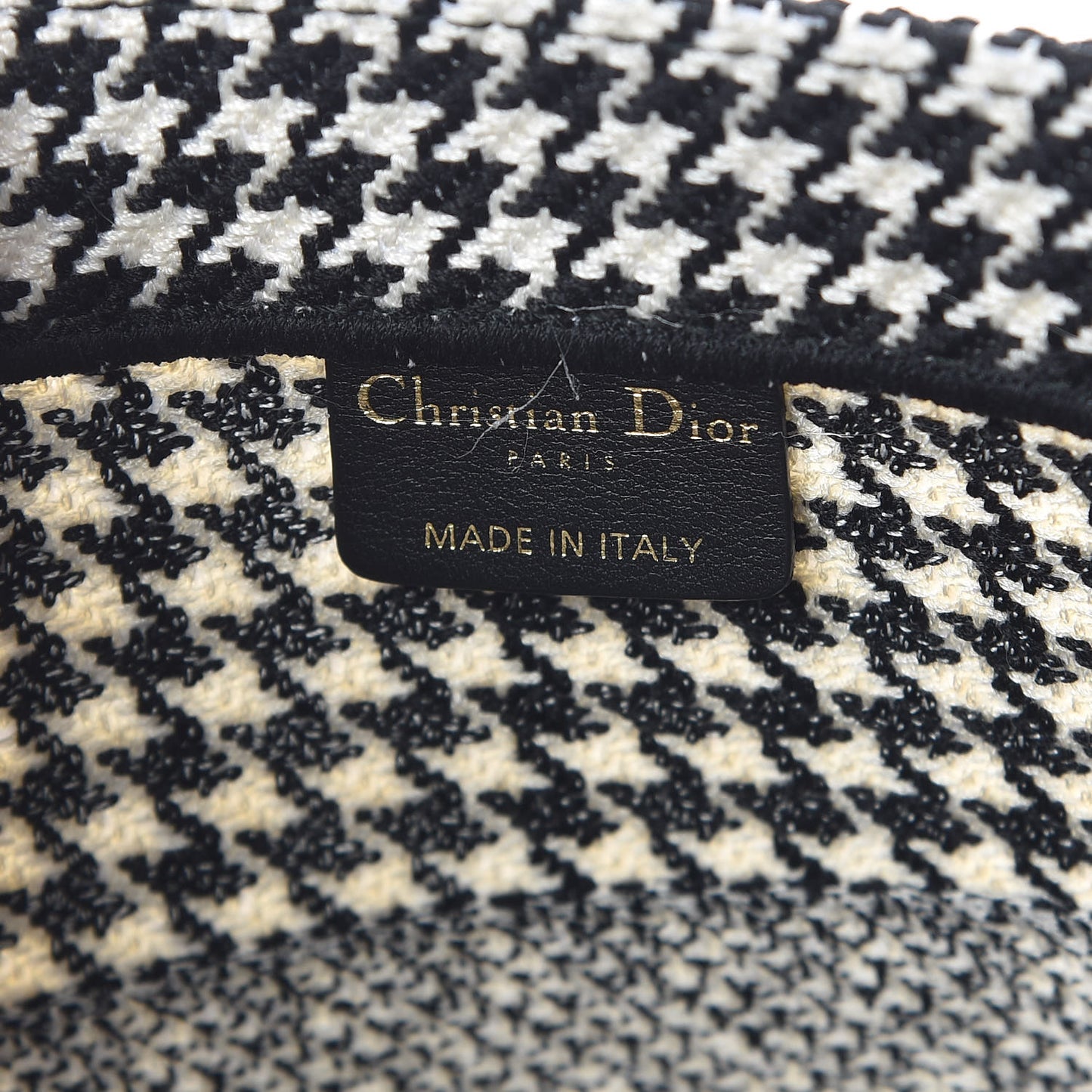 Canvas Houndstooth Embroidered Medium Book Tote Black White