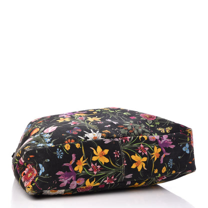 Gucci Canvas Flora Floral Large Horsebit Chain Hobo Black 4 of 11