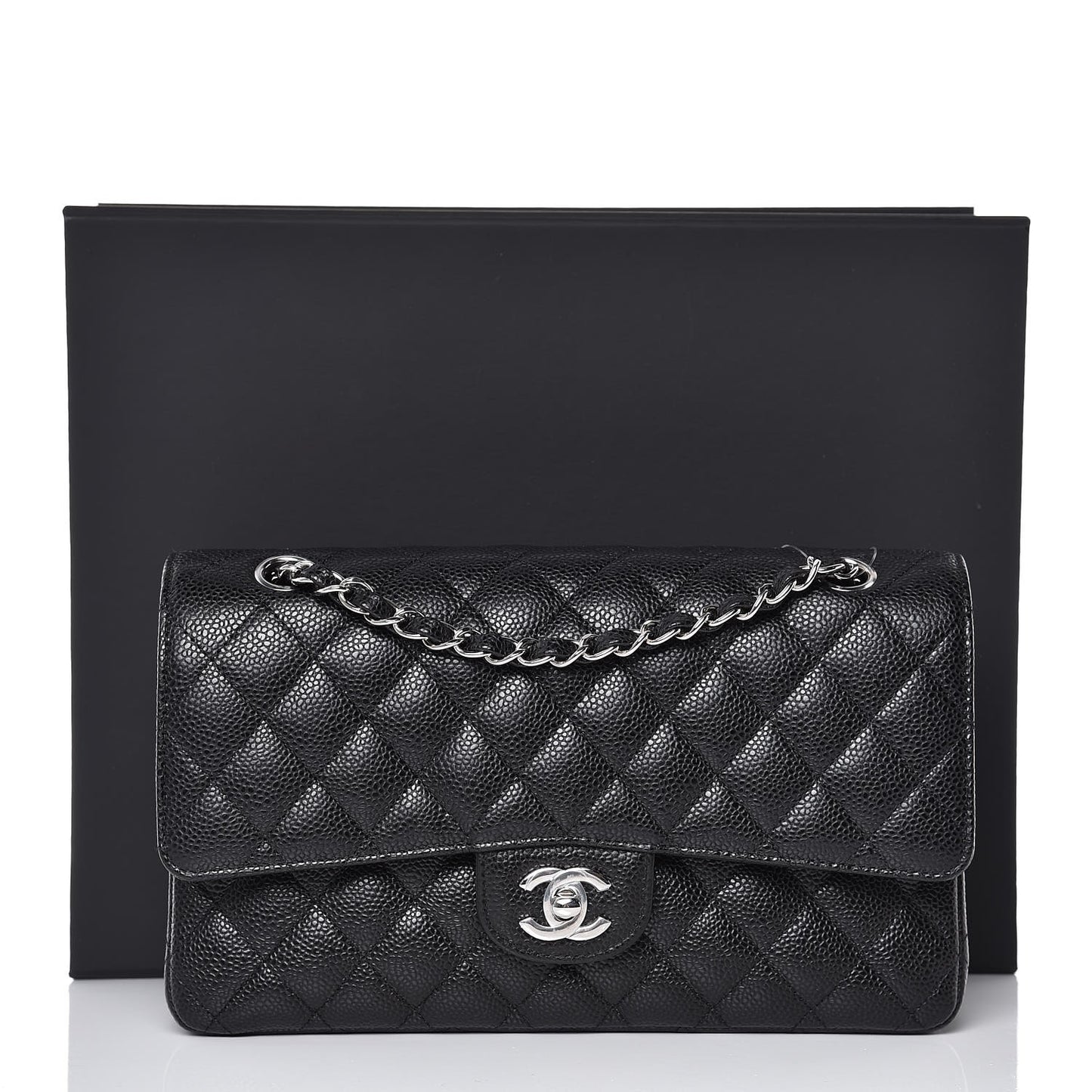 Caviar Quilted Medium Double Flap Black