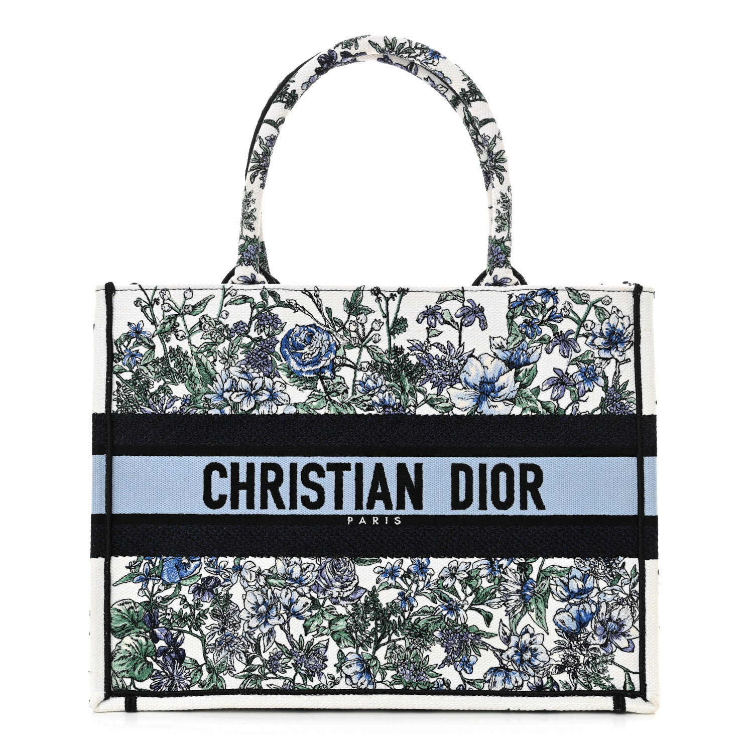 Christian Dior Canvas Embroidered Medium Flowers Book Tote Blue 1 of 10