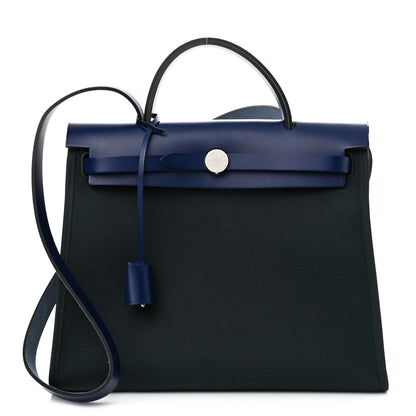 Hermes Vache Hunter Toile Herbag Zip 31 PM Vert Cypress Bleu Saphir 3 of 10