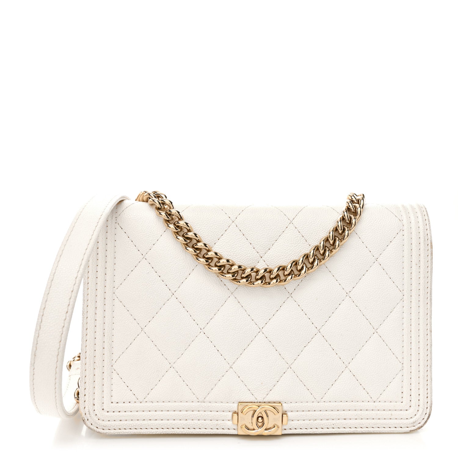 Chanel Caviar Quilted Boy Wallet On Chain WOC White 1 of 14