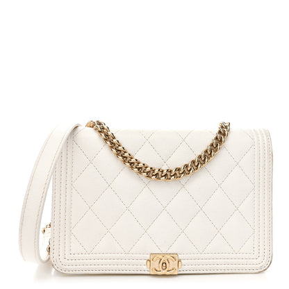 Chanel Caviar Quilted Boy Wallet On Chain WOC White 1 of 14