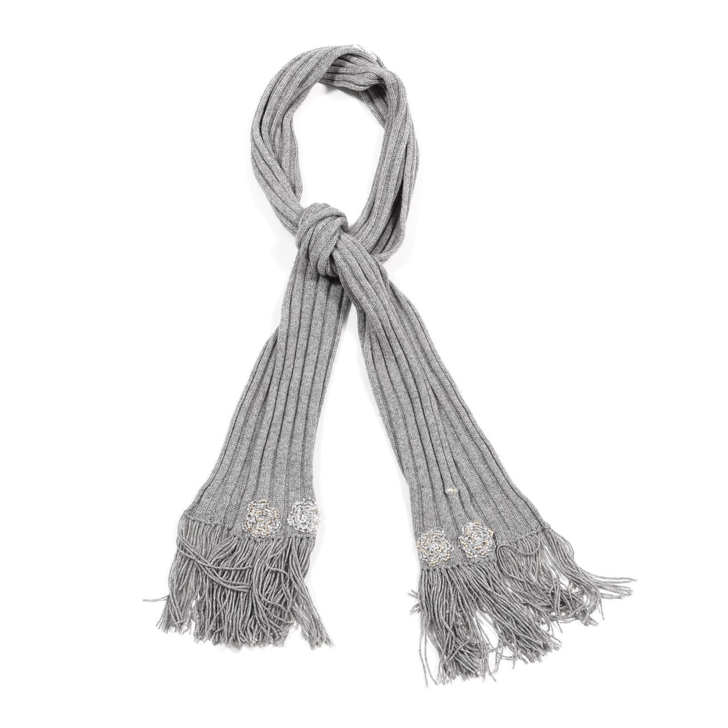 Cashmere Camellia Fringe Scarf Grey