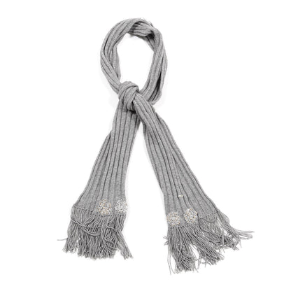 Chanel Cashmere Camellia Fringe Scarf Grey 1 of 8