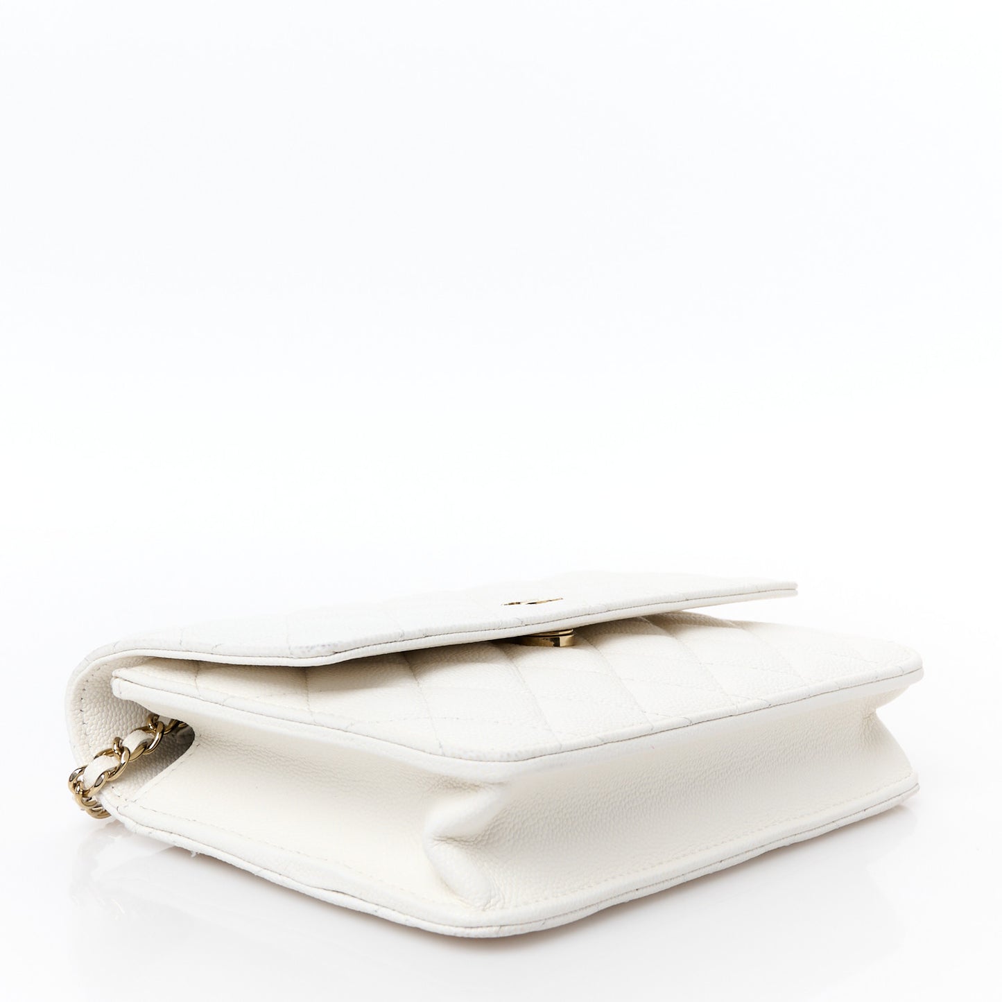 Caviar Quilted Square Wallet On Chain WOC White