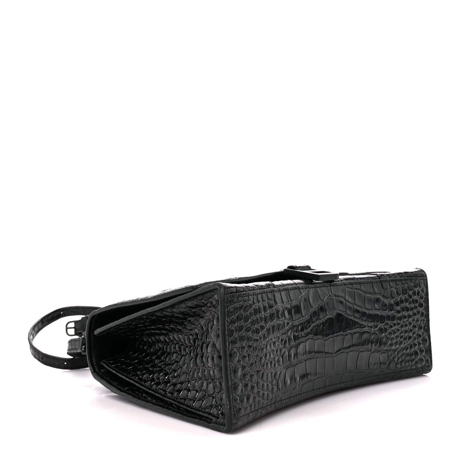 Balenciaga Shiny Calfskin Monochrome Crocodile Embossed Medium Hourglass Top Handle Bag Black 4 of 11