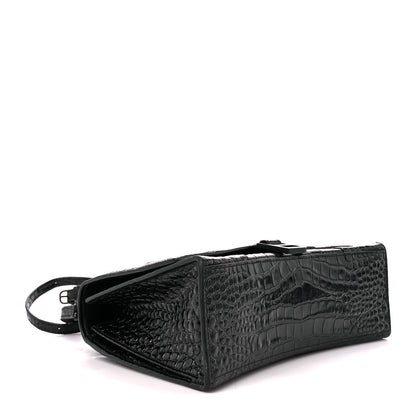 Balenciaga Shiny Calfskin Monochrome Crocodile Embossed Medium Hourglass Top Handle Bag Black 4 of 11