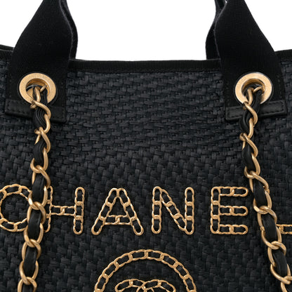 Chanel Straw Raffia Calfskin Chain Medium Deauville Tote Black 8 of 11
