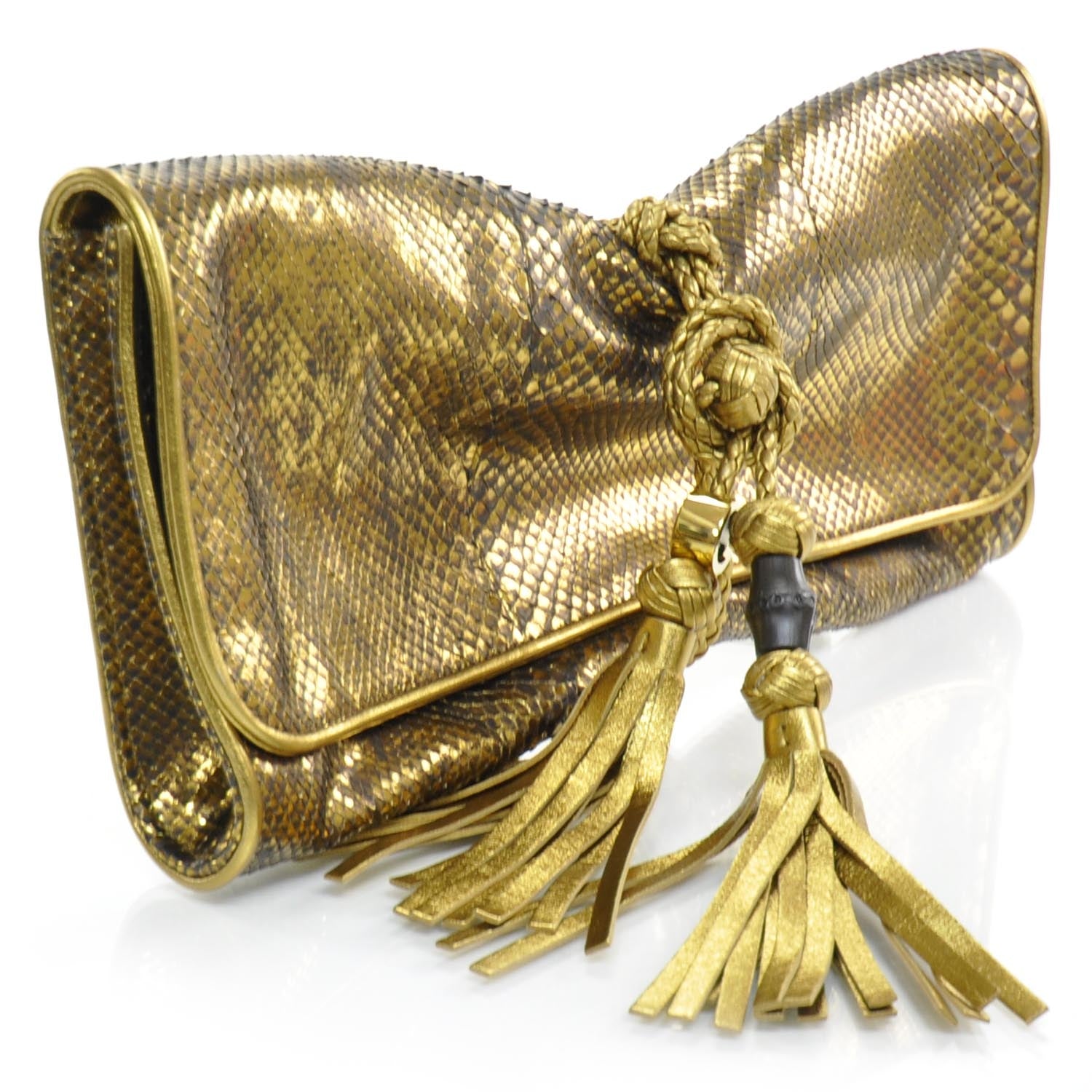 Gucci Metallic Python Malika Clutch Gold 3 of 8