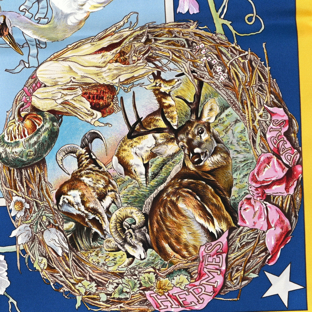 Silk Faune Et Flore Du Texas Scarf 90 Jaune Vif Bleu Azur Multicolor