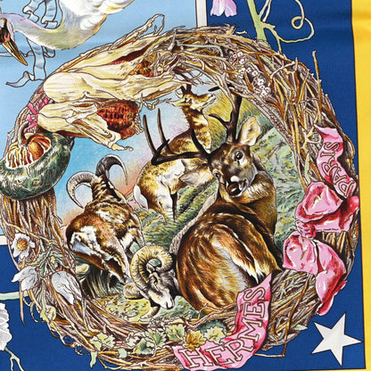 Hermes Silk Faune Et Flore Du Texas Scarf 90 Jaune Vif Bleu Azur Multicolor 2 of 3