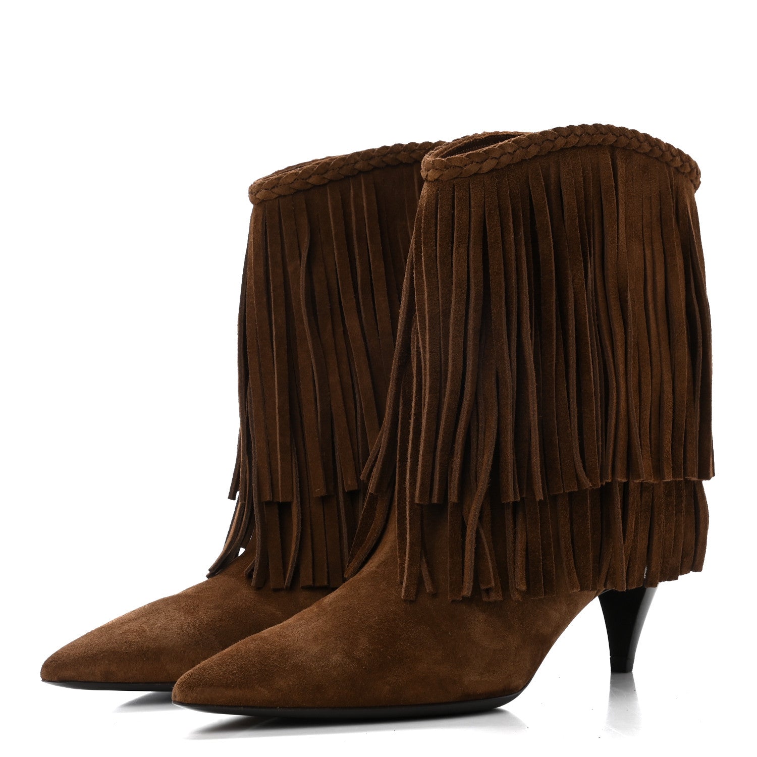 Saint Laurent Suede Fringe Charlotte Ankle Boots 39 Tan 3 of 8