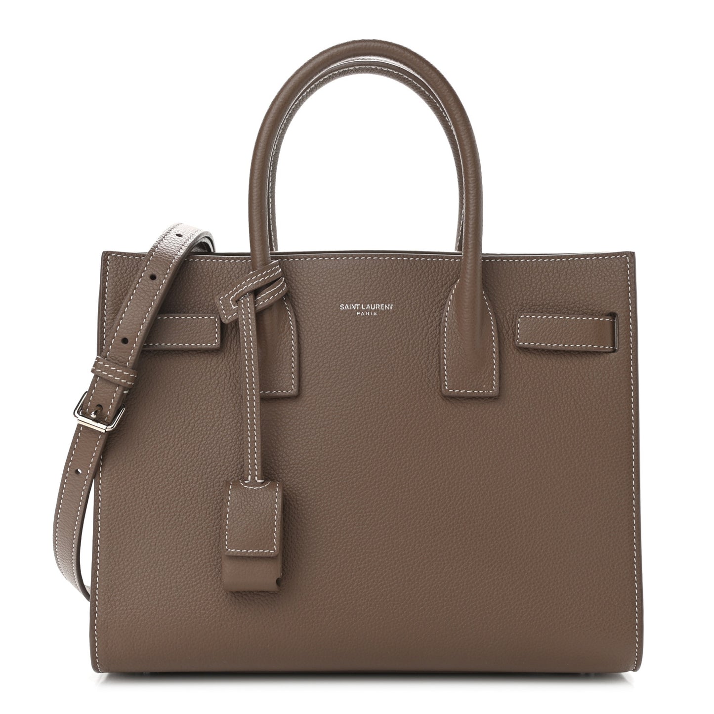 Grained Calfskin Topstich Baby Sac De Jour Taupe