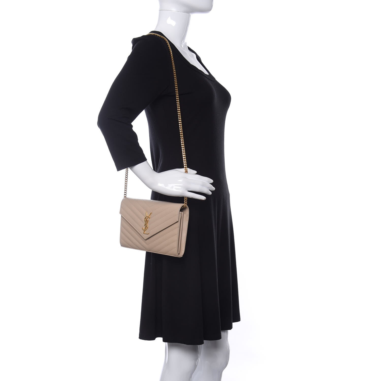 Saint Laurent Grain De Poudre Matelasse Chevron Monogram Chain Wallet Nude Powder 2 of 11