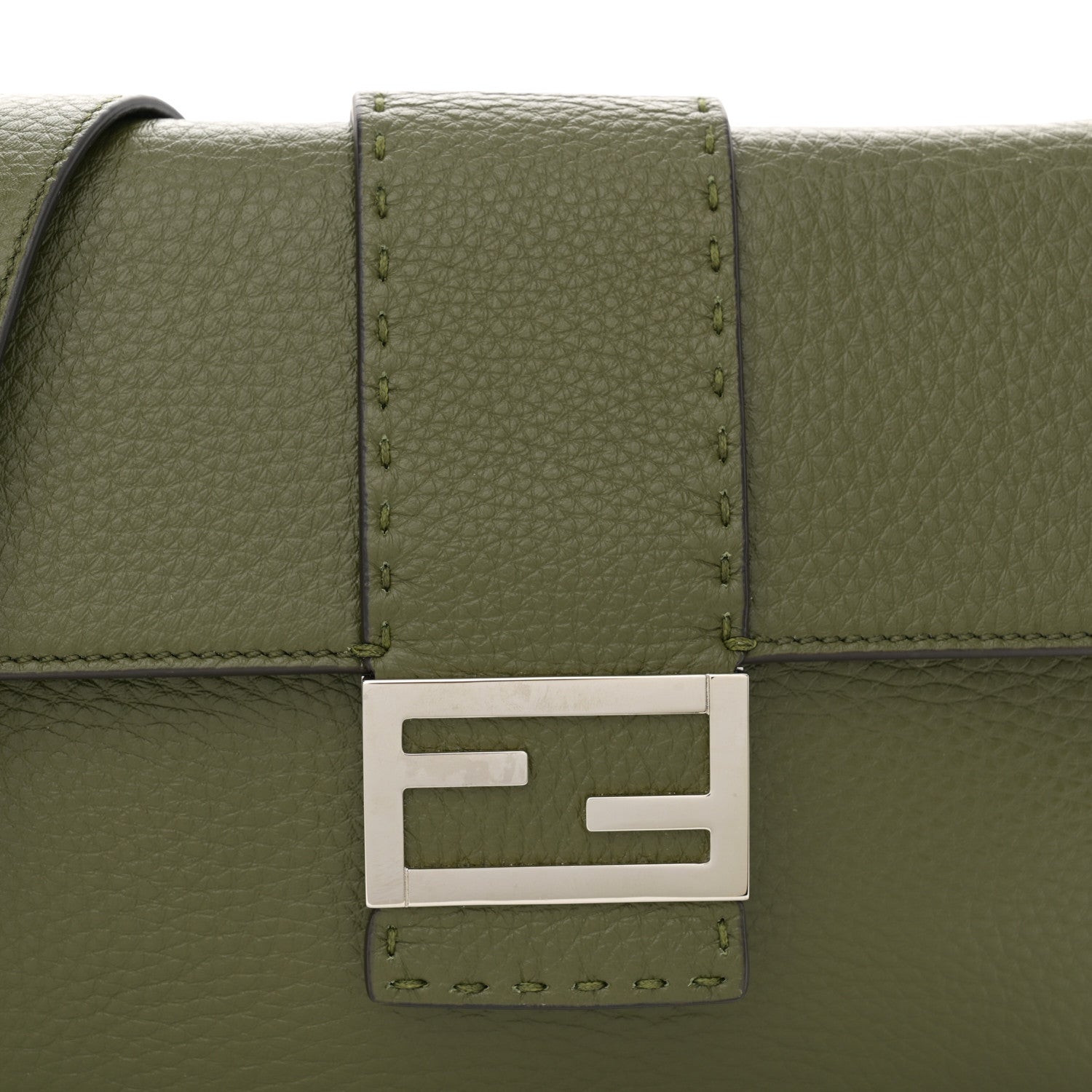 Fendi Cuoio Romano Selleria Medium Flat Baguette Oliva 9 of 12
