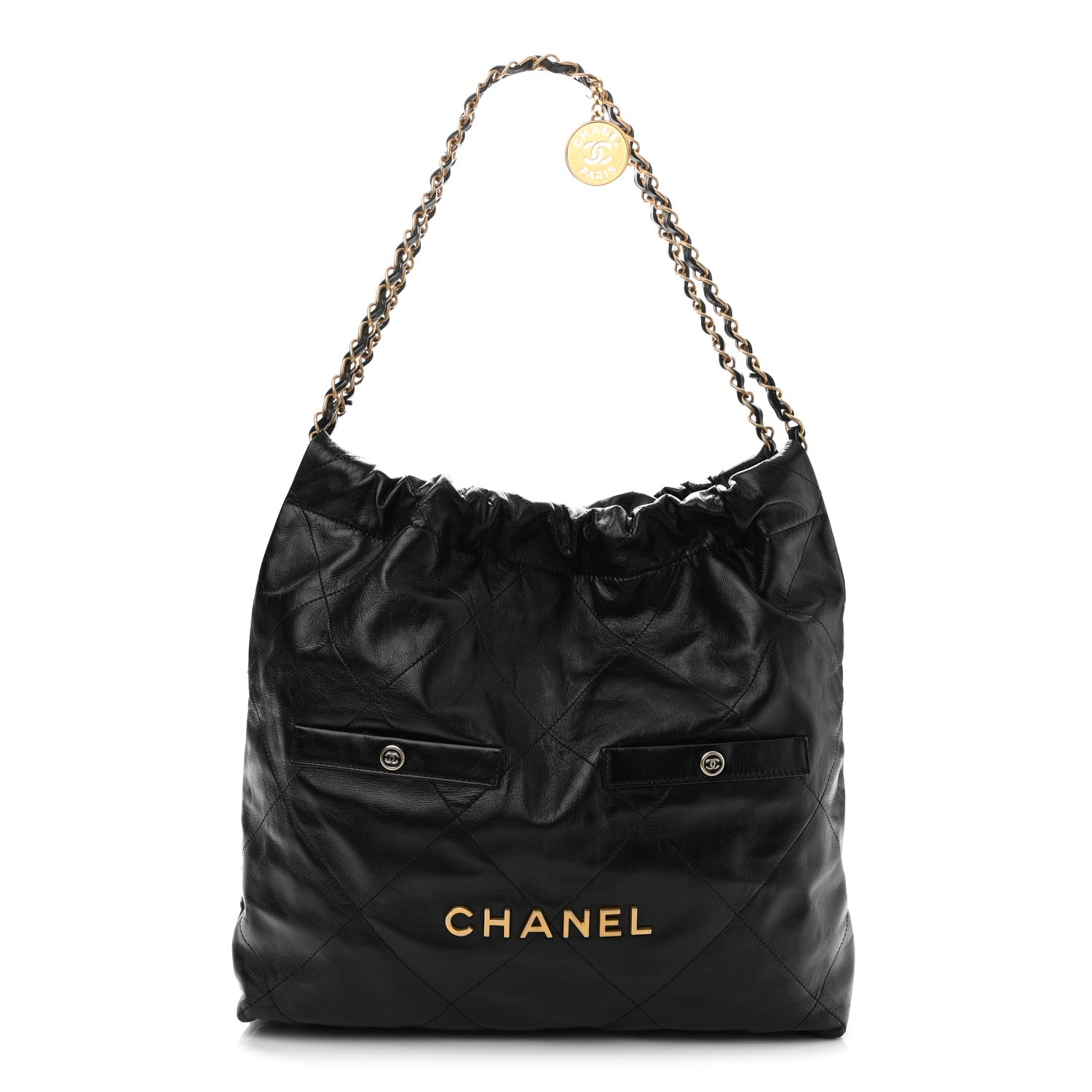Chanel Shiny Calfskin Double Pocket Quilted Chanel 22 Black 1 of 11