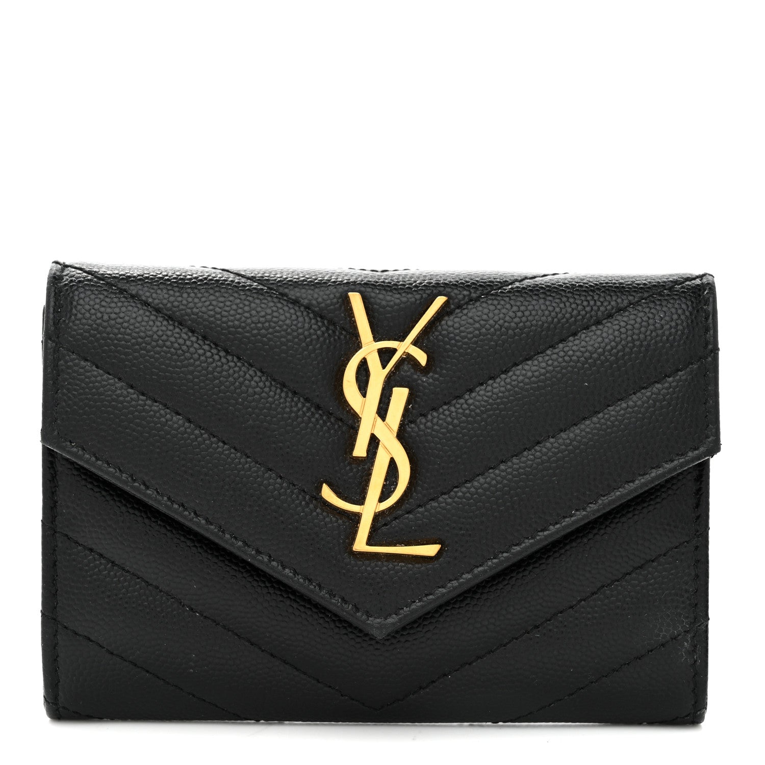 Saint Laurent Grain De Poudre Matelasse Chevron Small Monogram Envelope Wallet Black 1 of 8