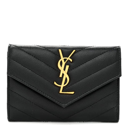 Saint Laurent Grain De Poudre Matelasse Chevron Small Monogram Envelope Wallet Black 1 of 8