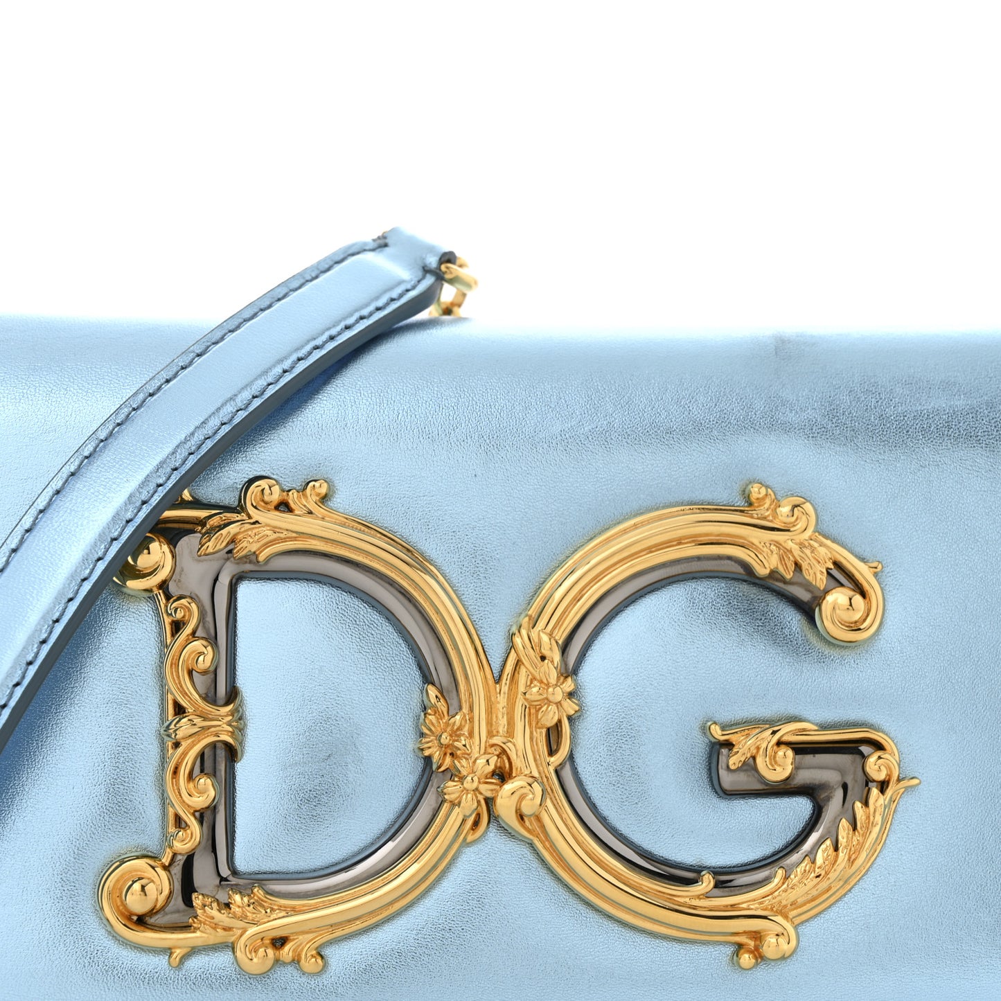 Metallic Nappa Mini DG Girls Shoulder Bag Blue