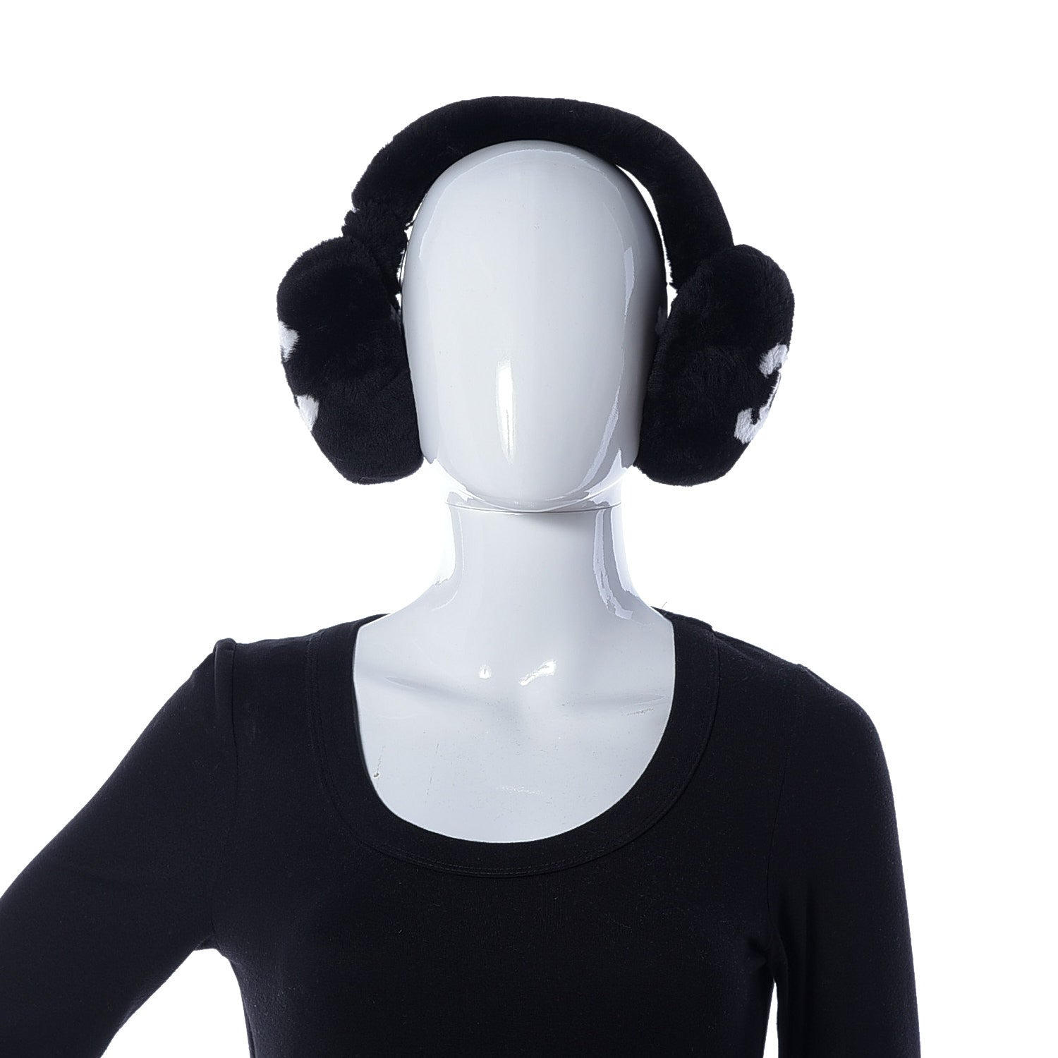 Chanel Shearling CC Ear Muffs Black White 3 of 4