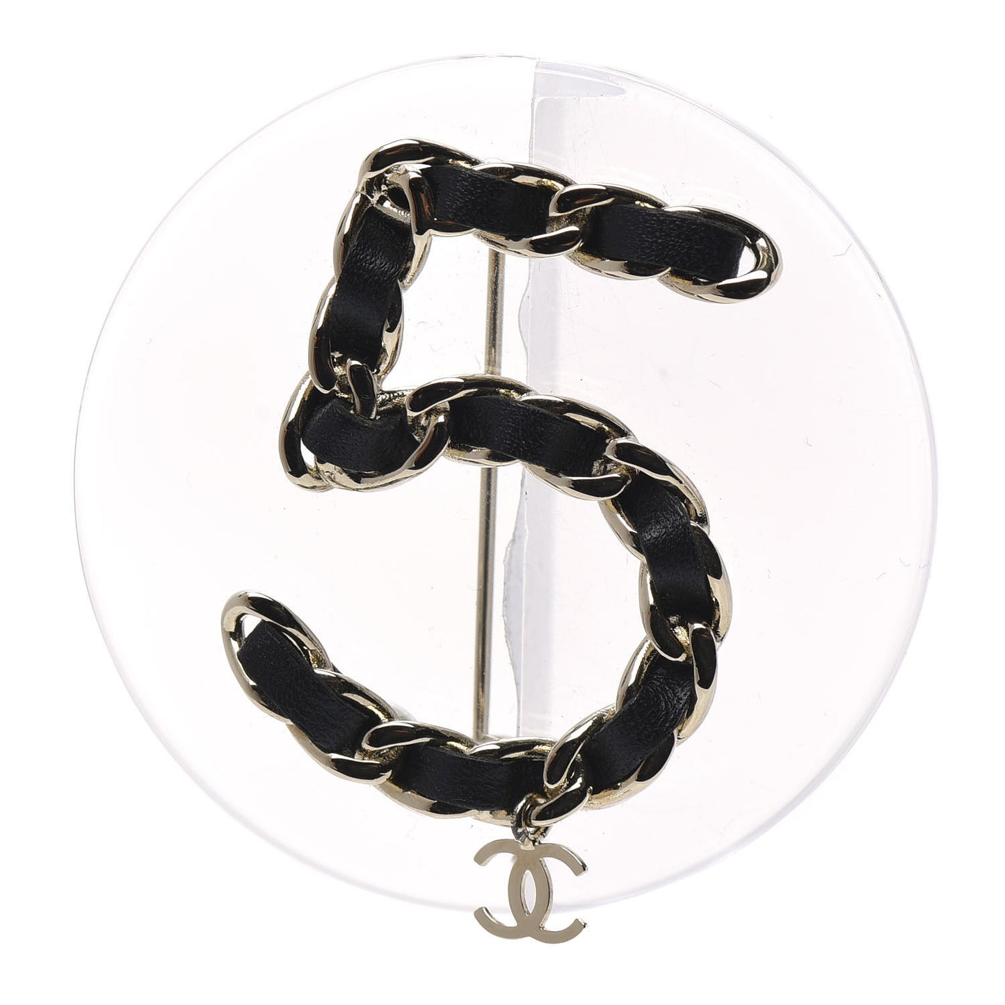 Metal Resin Lambskin N° 5 CC Drop Brooch Black Gold