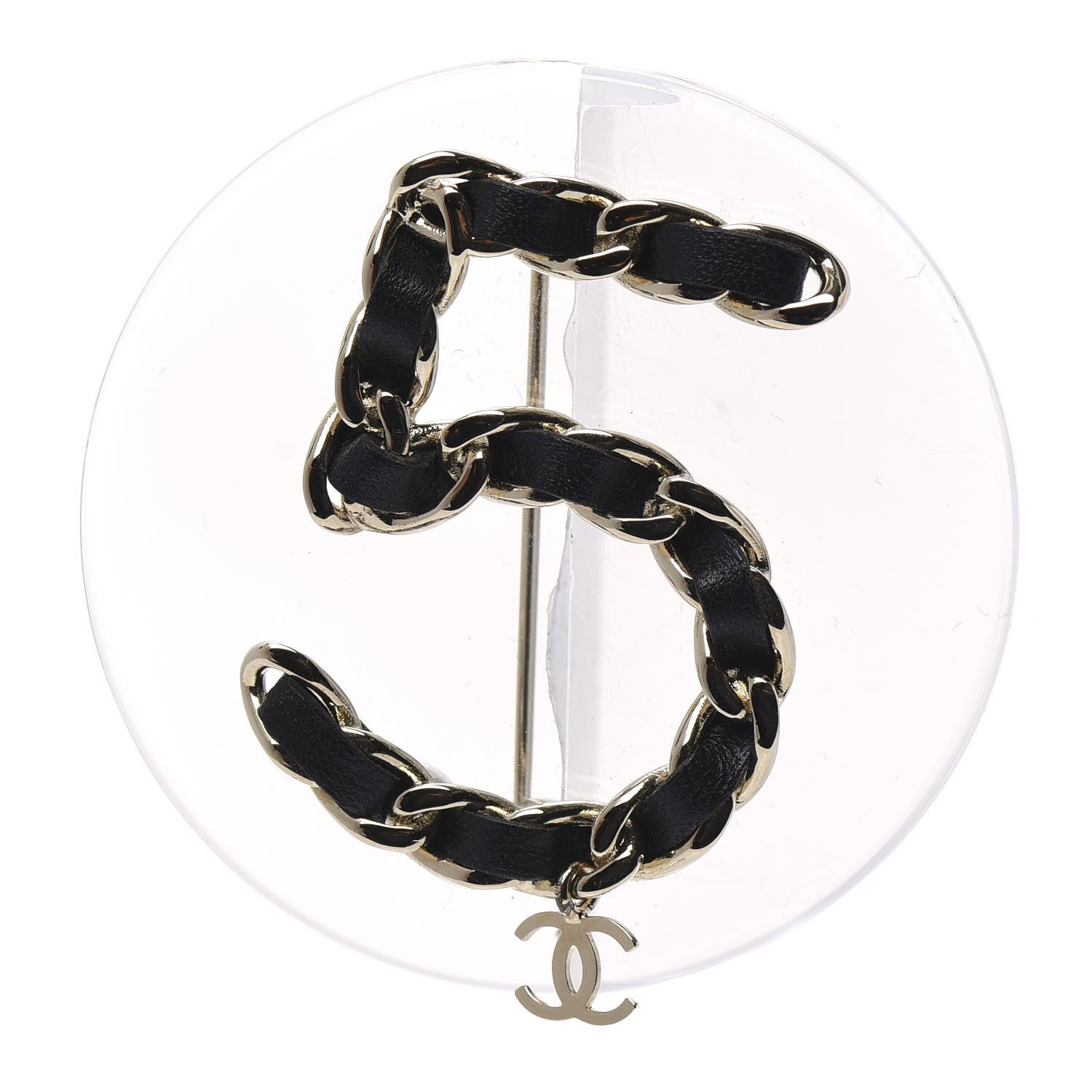 Chanel Metal Resin Lambskin N° 5 CC Drop Brooch Black Gold 1 of 4