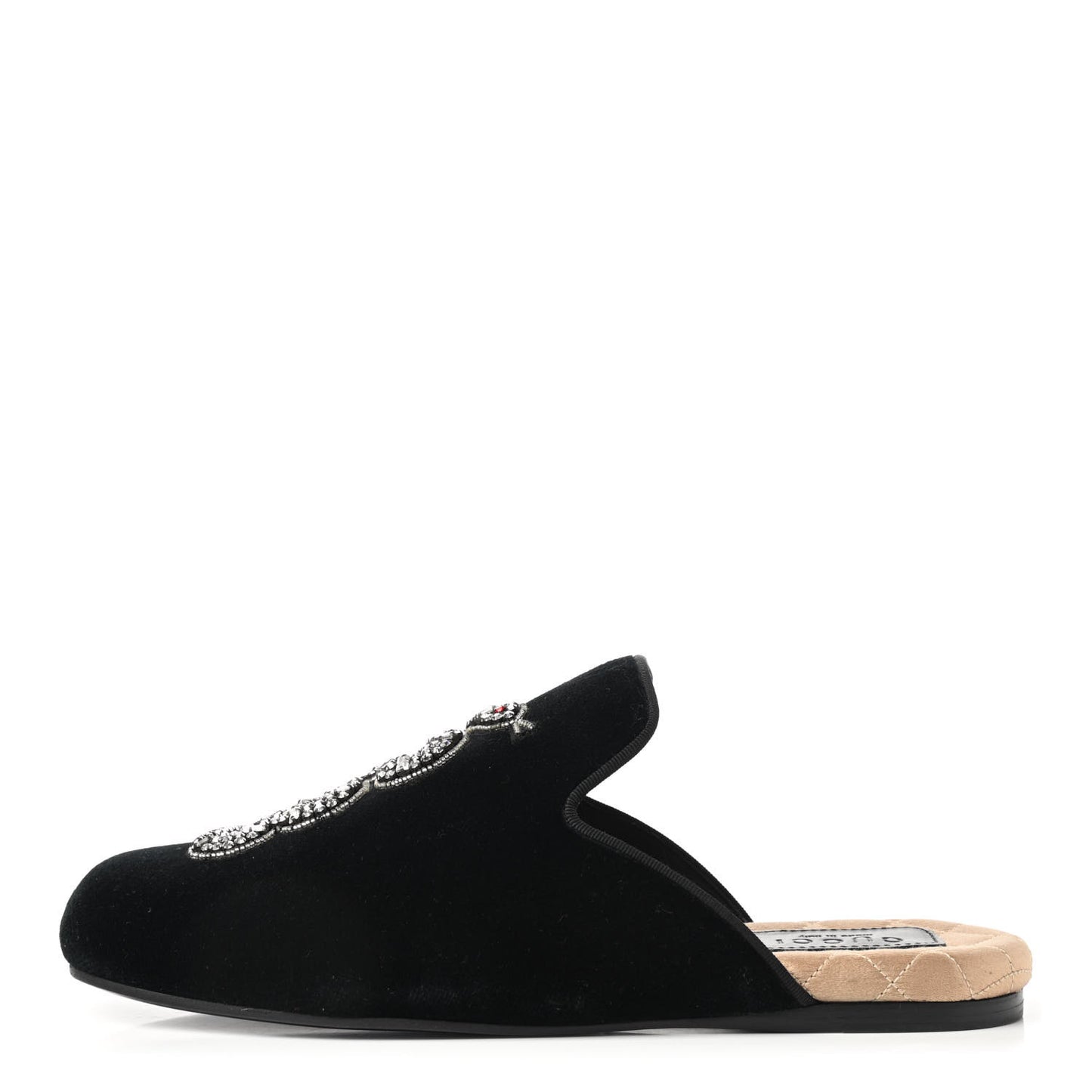 Velvet Crystal Snake Embroidered Womens Slippers 35 Black