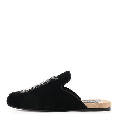 Gucci Velvet Crystal Snake Embroidered Womens Slippers 35 Black 1 of 7