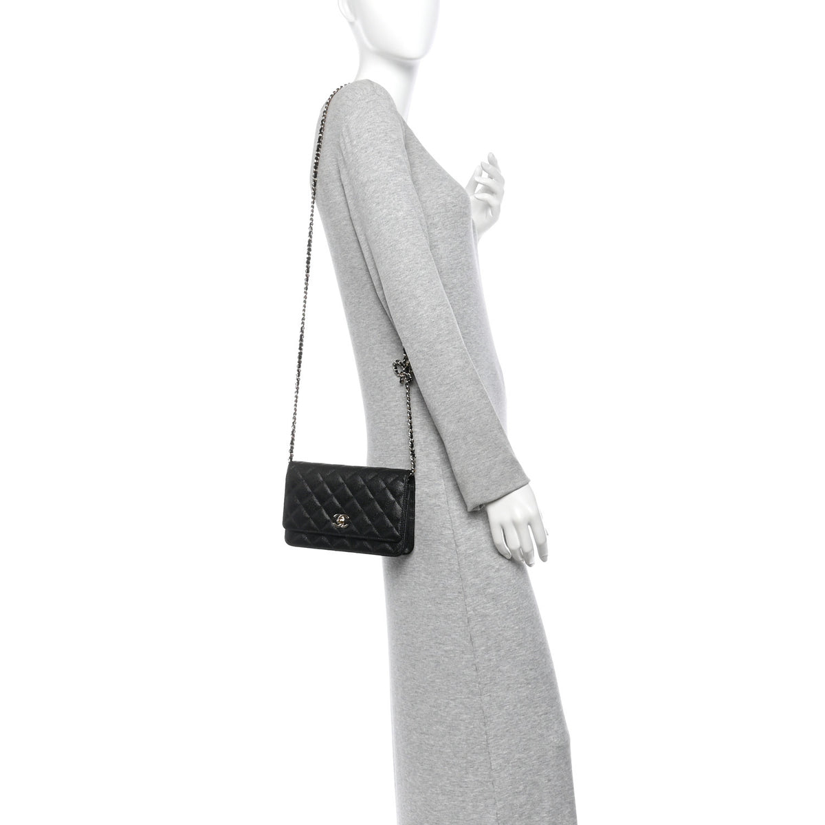 Caviar Quilted Bow Wallet On Chain WOC Black