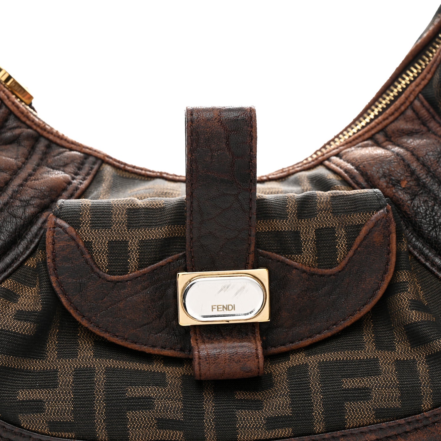 Fendi Zucca Nappa Nuvolata Vitello Tortuga Medium Spy Hobo Tobacco Moro 14 of 19