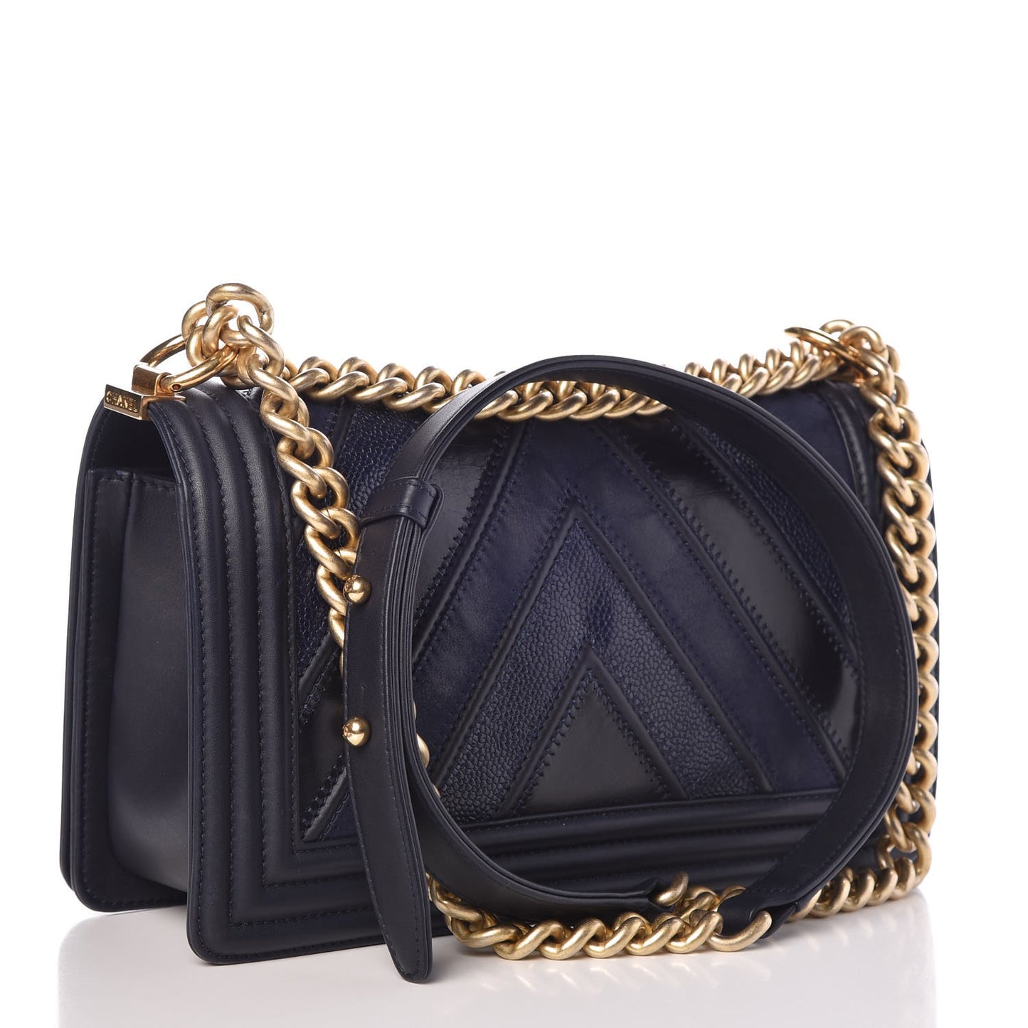 Caviar Suede Calfskin Chevron New Medium Boy Flap Navy