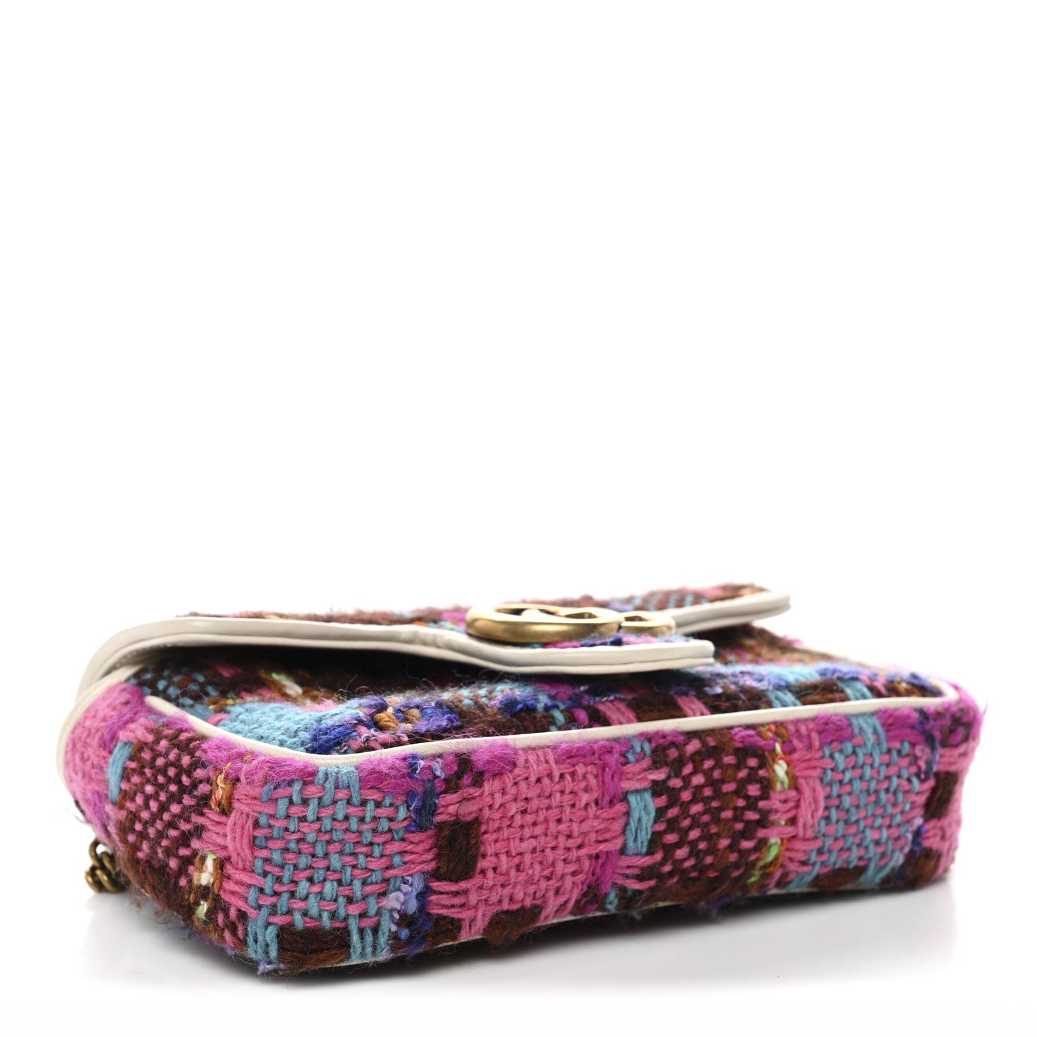 Gucci Tweed Calfskin Spicy Check Super Mini GG Marmont Shoulder