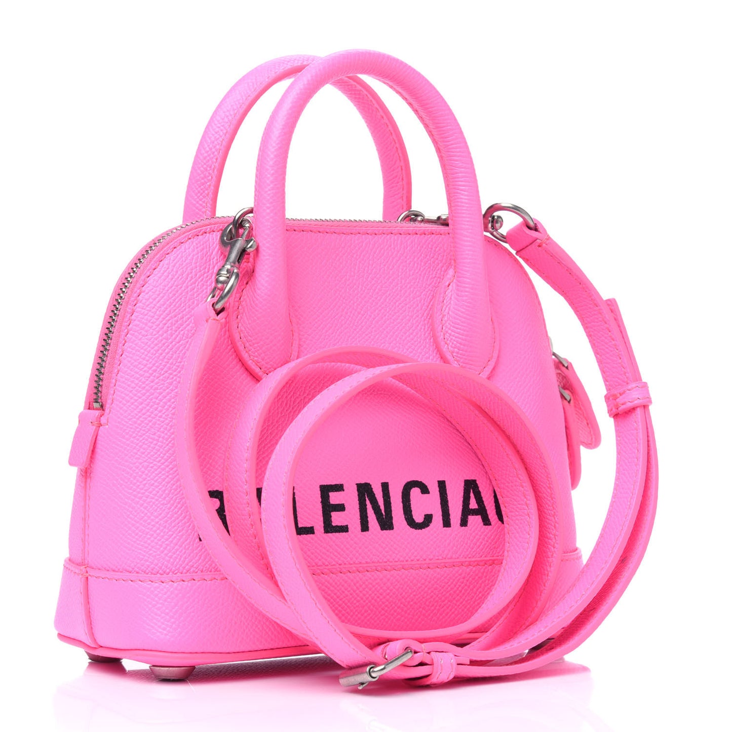 Signature Grained Calfskin Logo XXS Ville Top Handle Bag Acid Pink Black