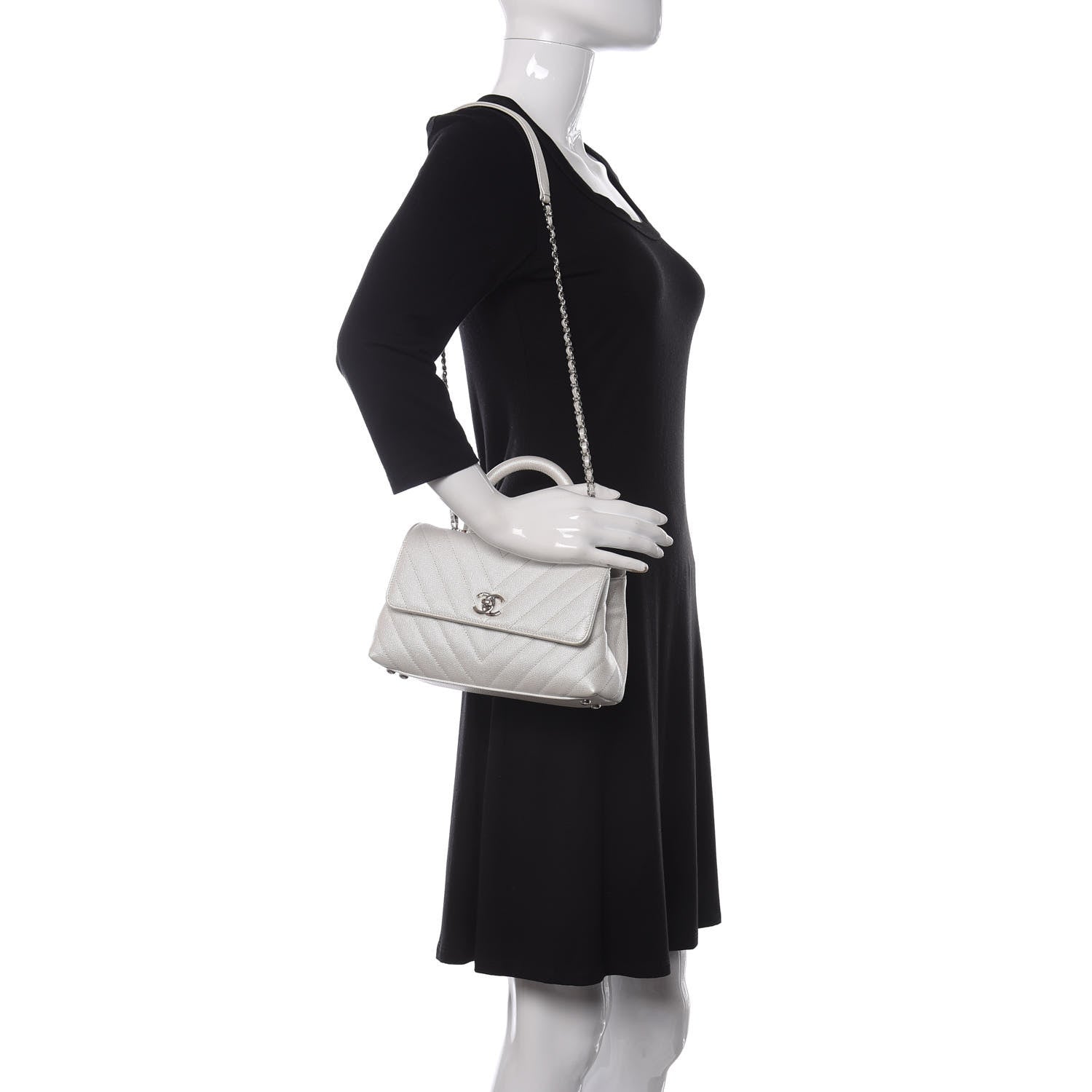 Chanel Iridescent Caviar Chevron Quilted Mini Coco Handle Flap White 2 of 9