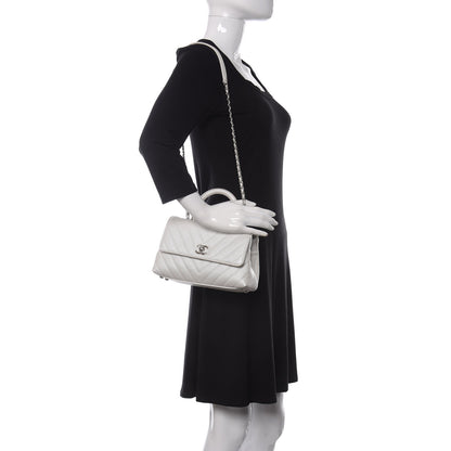 Chanel Iridescent Caviar Chevron Quilted Mini Coco Handle Flap White 2 of 9