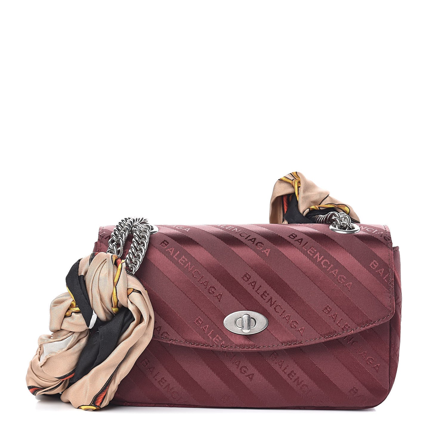 Nylon Jacquard Diagonal Logo Small Scarf Lock Chain Shoulder Bag Rouge Bordeaux Black Beige