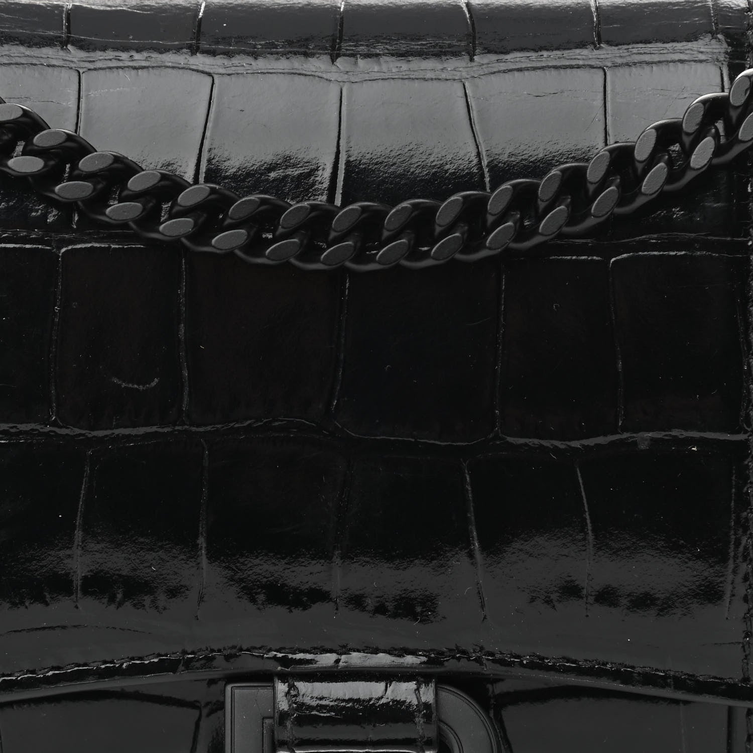 Balenciaga Shiny Calfskin Monochrome Crocodile Embossed Hourglass Chain Bag Black 7 of 9