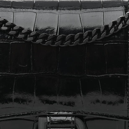 Balenciaga Shiny Calfskin Monochrome Crocodile Embossed Hourglass Chain Bag Black 7 of 9