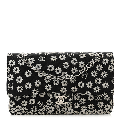 Chanel Canvas Floral Printed Quilted Medium Double Flap Black White 1 of 11