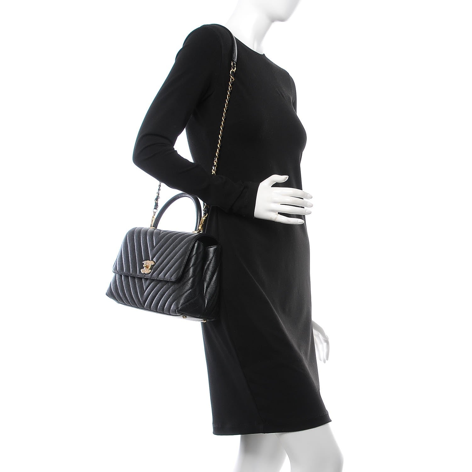 Chanel Caviar Chevron Quilted Small Coco Handle Flap Black 2 of 8