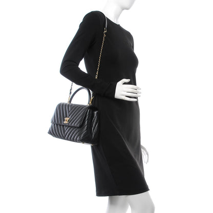 Chanel Caviar Chevron Quilted Small Coco Handle Flap Black 2 of 8