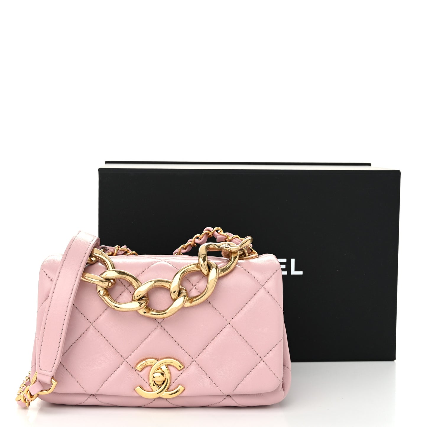 Lambskin Quilted Mini Color Match Flap Light Pink