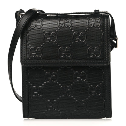 Gucci Calfskin GG Tennis Embossed Messenger Bag Black 1 of 8