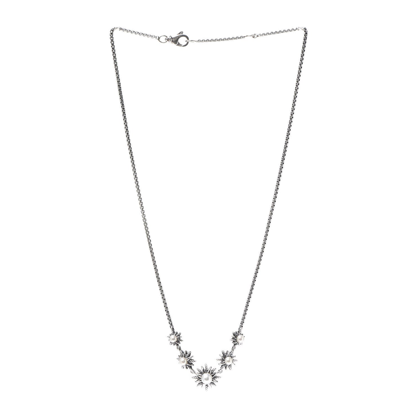 Sterling Silver Pearl Starburst Necklace
