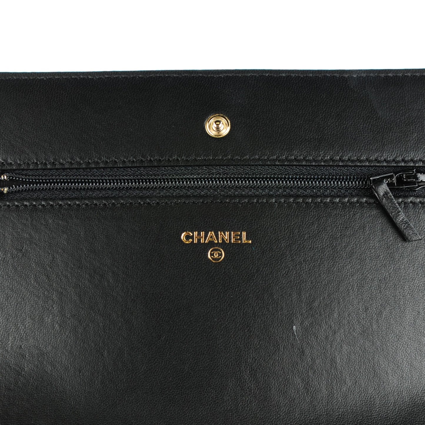 Lambskin Camellia Embossed Wallet On Chain WOC Black Gold