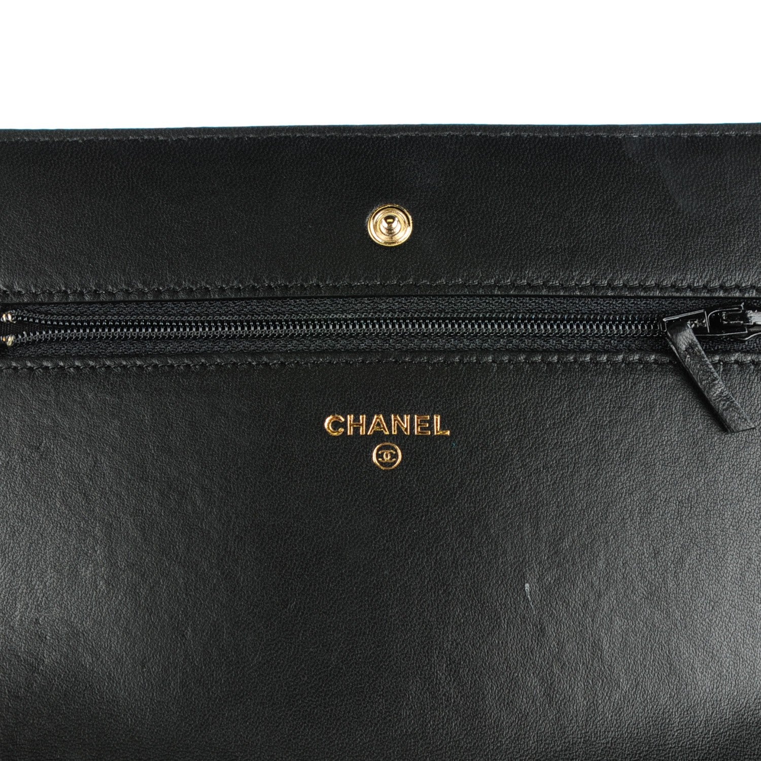 Chanel Lambskin Camellia Embossed Wallet On Chain WOC Black Gold 6 of 8